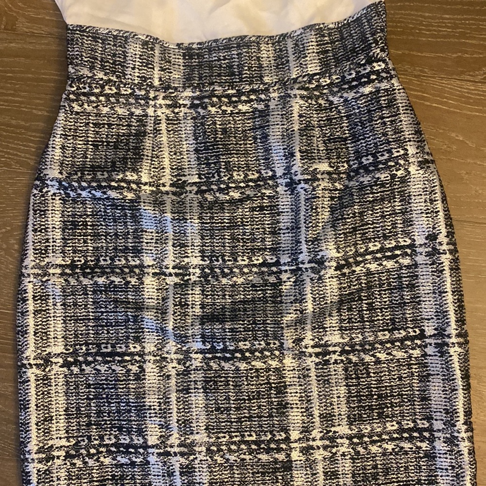 NWOT Antonio Melani Silk Tweed Career Cocktail Work Pleat Dress Cream Black 8 M - Picture 3 of 3
